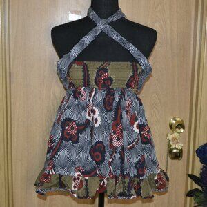 Anthropologie Let Me Be Tie Vacation Floral Beachy Cotton Halter Top